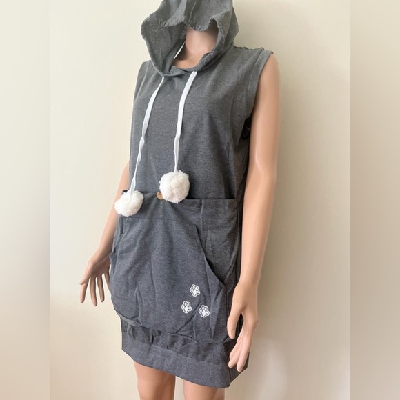 Brand new mewgaroo pet holder cat eared pouch sweatshirt hoodie top grey small - Picture 2 of 7